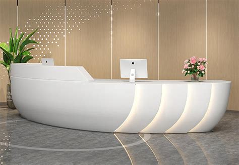 Modern White Oval Curved Front Led Reception Desk