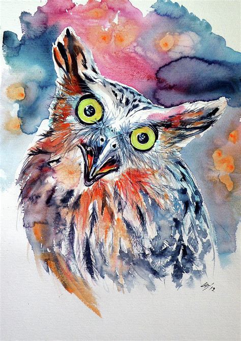 Funny Cute Owl Painting By Kovacs Anna Brigitta Pixels