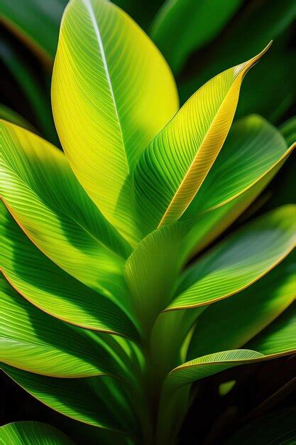 Premium Ai Image Green Variegated Shell Ginger Leaves Alpinia