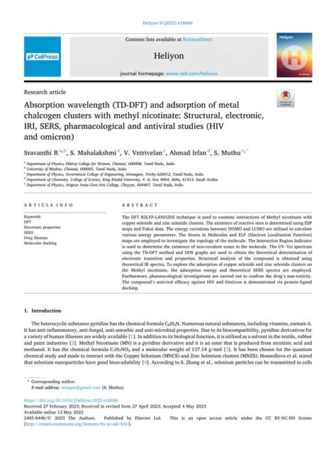 Pdf Absorption Wavelength Td Dft And Adsorption Of Metal Chalcogen