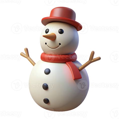 3D Cartoon Snowman With Red Hat And Scarf 49391946 PNG