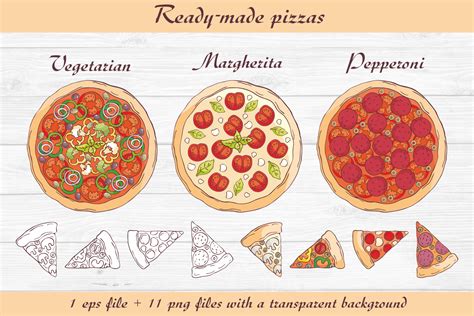 Pizza Doodles Set Vector Elements And Seamless Patterns