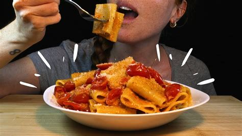 Asmr Paccheri Pasta With Cherry Tomatoes And Pesto Eating Sounds