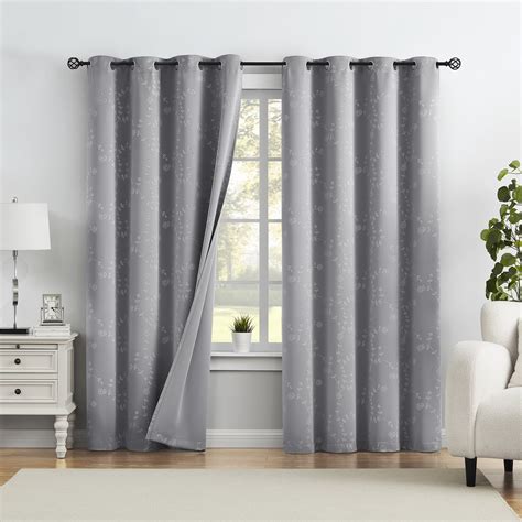 Fragrantex Gold Grey Rose Blackout Curtains 63 Inch Length For Bedroom 2 Panels Set Floral