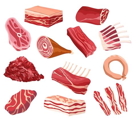 Мясные продукты и сырое мясо иллюстрация для концептуального продукта ...