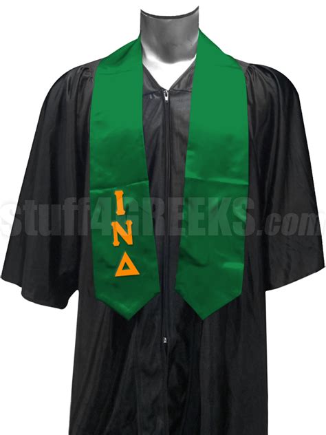 Iota Nu Delta Satin Graduation Stole With Greek Letters Kelly Green