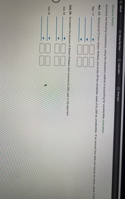 Solved EBook 3 Show Me How Calculator Print Item Allowance Chegg