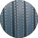 Cordon de cuir plat 10mm bleu gris coutures vendu au mètre