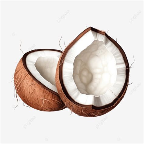 Realistic Drawing Whole And Half Coconut Art Background Coconut PNG