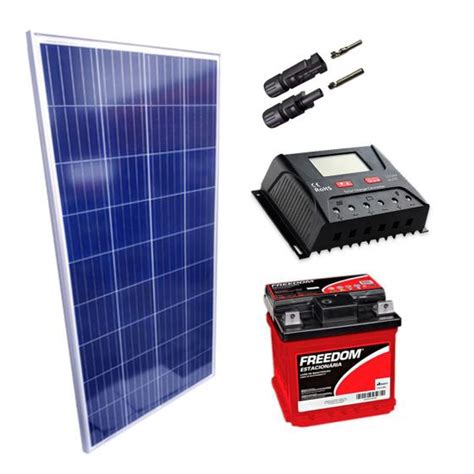 Kit Placa Solar W Controlador A Lcd Bateria Ah Monocristalino