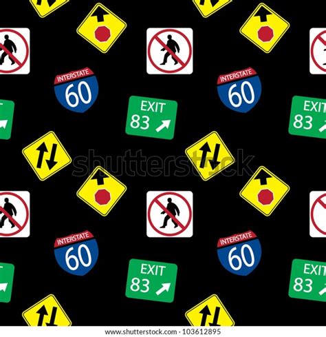 Vector Background Road Signs Seamless Pattern Stock Vector Royalty