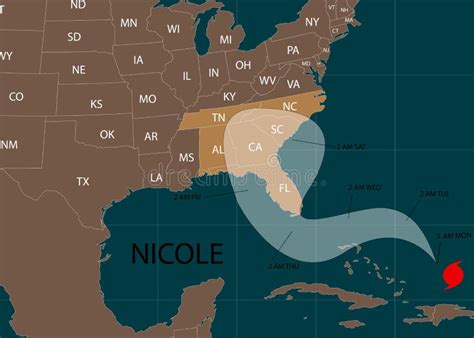 Huracán Nicole Movido Florida Tormenta Subtropical Nicole Ilustración