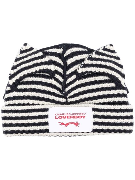 Charles Jeffrey Loverboy Knitted Striped Cat Ears Beanie Hat Farfetch