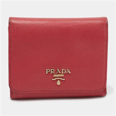 Prada Pink Saffiano Leather Trifold Wallet Shopstyle