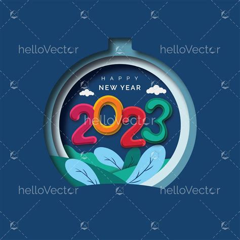 Blue New Year 2023 Card Design In Paper Cut Style Download Graphics