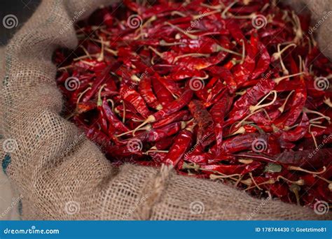 Red Dry Chilli In Huge Bag On The Market Stock Photo Image Of Garlic