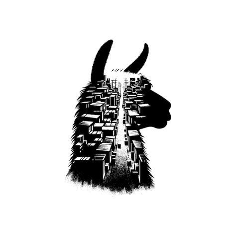 Silhouette of Llama filled with ghetto street in rough drawing ...