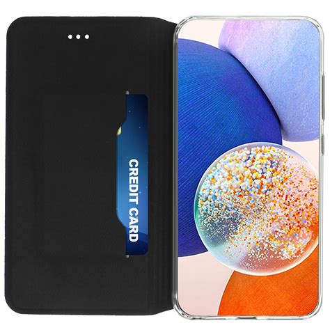 Akashi Etui Folio Porte Carte Noir Samsung Galaxy A14 Coque téléphone