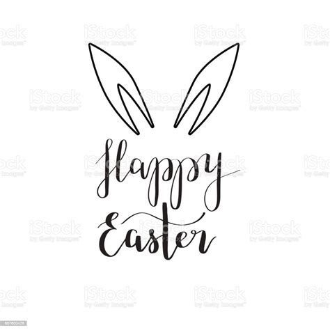 Happy Easter Rabbit Ear Calligraphy Stock Illustration Download Image