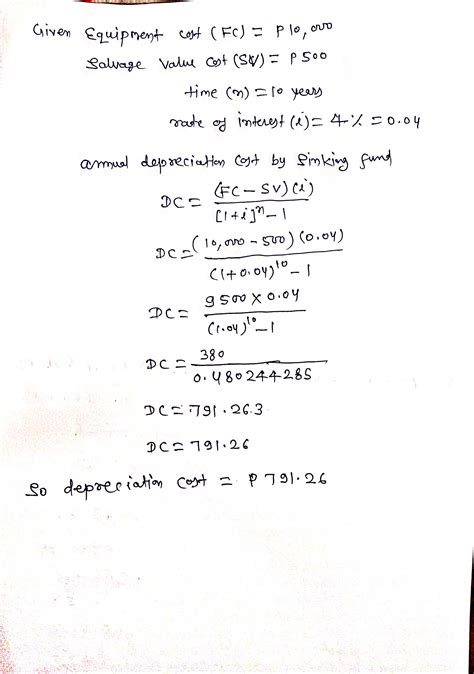 [solved] An Equipment Costs P10 000 With A Salvage Value Of P500 At The