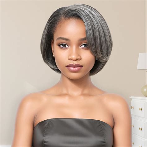 Hanascc 8 Glueless Straight Bob Salt And Pepper Wigs