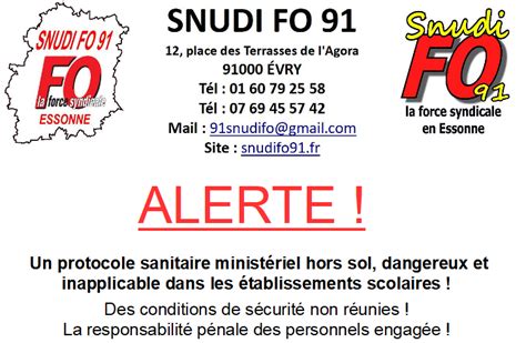 ALERTE Des conditions de sécurité non réunies SNUDI FO 91