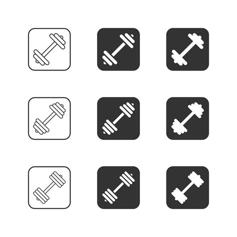 Dumbbell, icon set. Dumbbells of different weights. Outline and solid