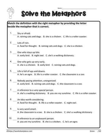 What Is A Metaphor? Worksheets | 99Worksheets - Worksheets Library