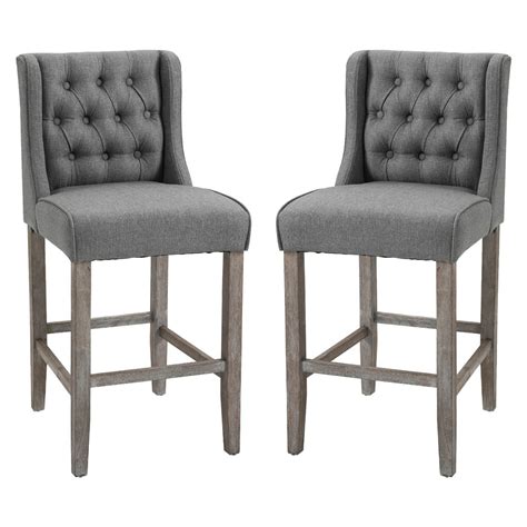 Homcom 40 Tufted Wingback Counter Height Armless Bar Stool Dining Chair Set Of 2 Grey