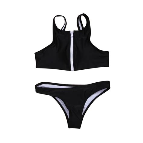 Buy Sexy Zipper Bikini Set Women 2018 New Summer Solid