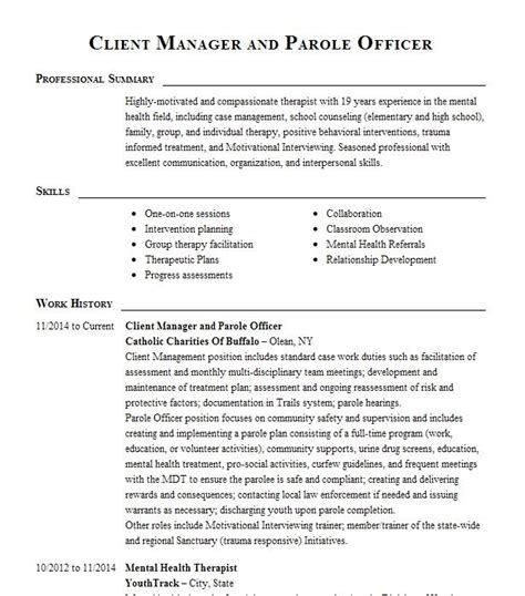 Parole Manager Resume Example