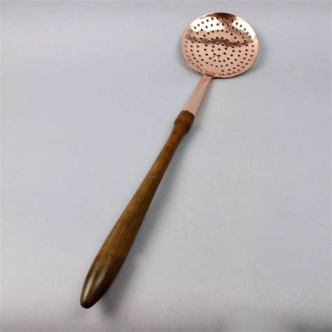 Copper Skimmer with Turned Wooden Handle in Antique Copperware