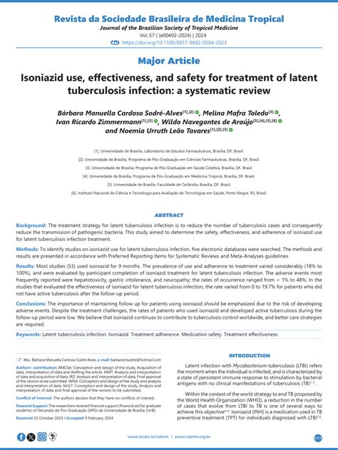 Pdf Isoniazid Use Effectiveness And Safety For Treatment Of Latent Tuberculosis Infection A