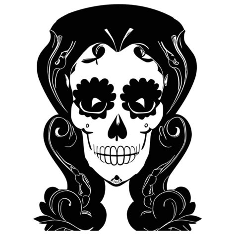 Female Skull Reference Hand Drawn Vector Black White Clip Stock Vector