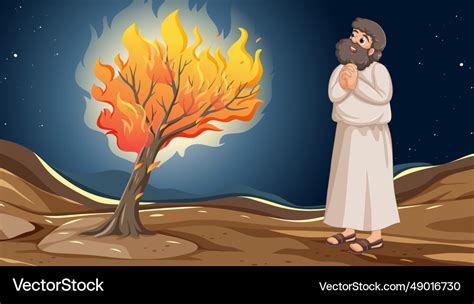 Moses And The Burning Bush A Biblical Scene Vector Image