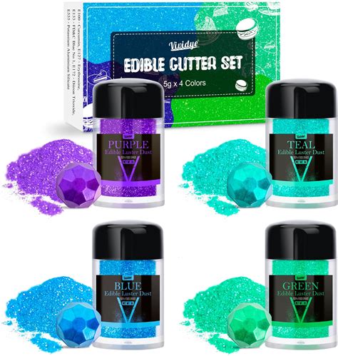 Edible Glitter 4 Colors Luster Dust Edible Glimmer Powder For Sparkling Drinks