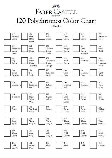 Printable Faber Castell Polychromos Colour Chart