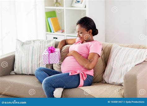 Happy African American Pregnant Woman With T Stock Image Image Of