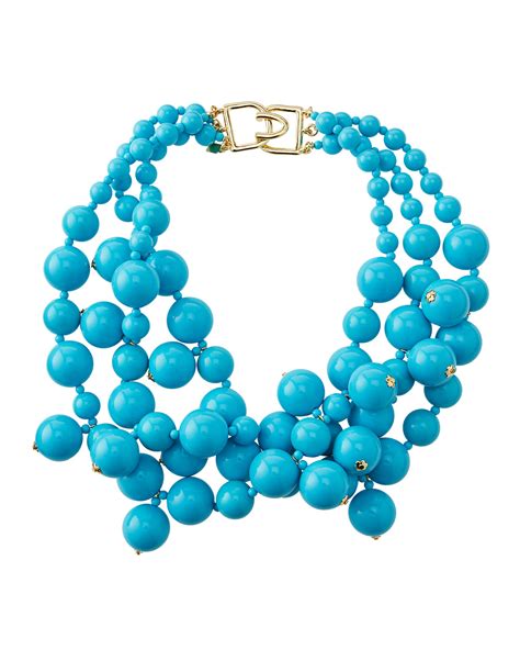 Lyst Kenneth Jay Lane Beaded Cluster Necklace Turquoise In Blue