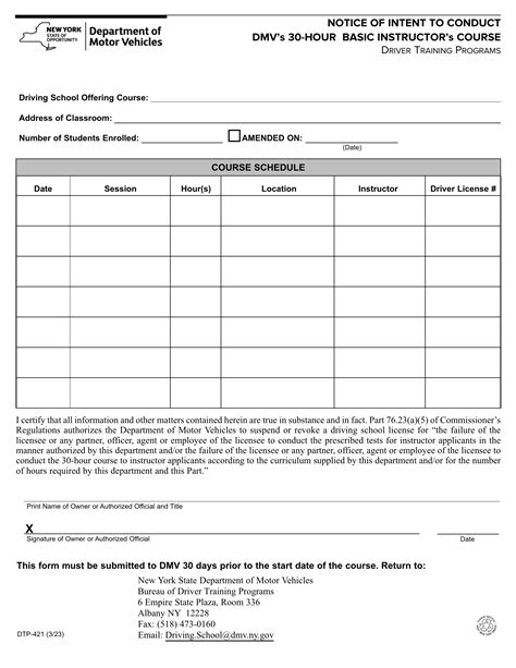 NYS DMV Form DTP 421 Notice Of Intent To Conduct DMV S 30 Hour Basic