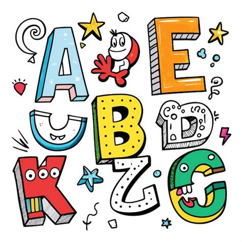 Letras Coloridas Del Alfabeto De Dibujos Animados A B C D E K Z G Con Estrellas Y Garabates