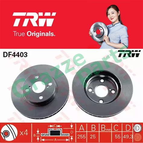 2 Pcs TRW Disc Brake Rotor Front For DF4403 Toyota Altis 1 8 2002