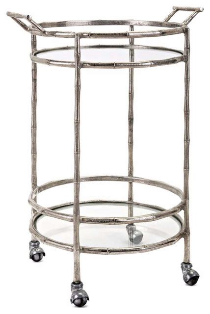 Aluminum Bar Cart With Two Glass Shelves And Side Handles Silver And Clear Contemporary Bar