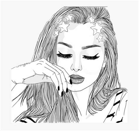 Tumblr Tumblrgirl Draw Blackandwhite Outline Girl Drawing HD Png