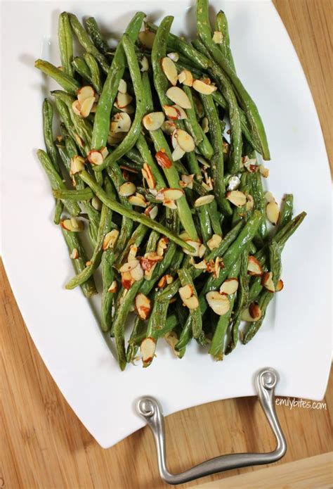 Garlic Roasted Green Beans With Almonds Emily Bites Recipe