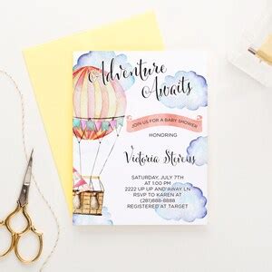 Hot Air Balloon Baby Shower Invitation For Girls Or Boy Hot Air Balloon Baby Shower Invitation