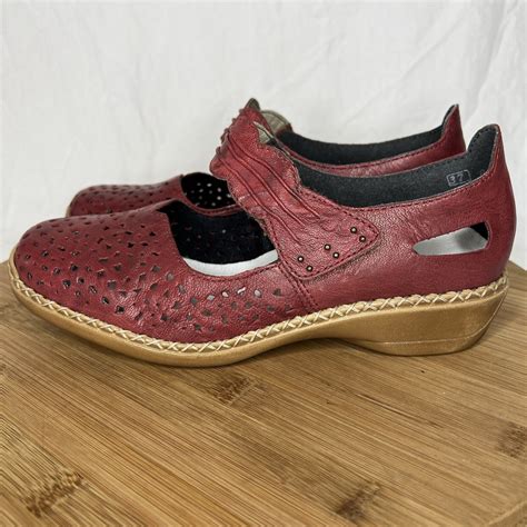 Rieker Red Cut Out Leather Mary Jane Style Comfort Sh Gem