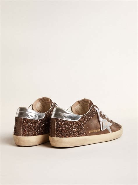 Super Star Ltd In Brown Glitter And Suede With Leather Star And Heel