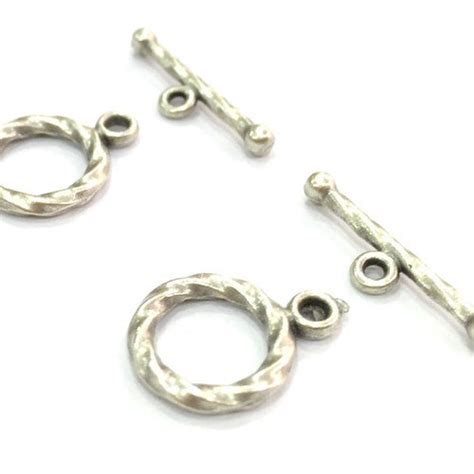 4 Sets Antique Silver Plated Toggle Clasps Large Toggle Etsy