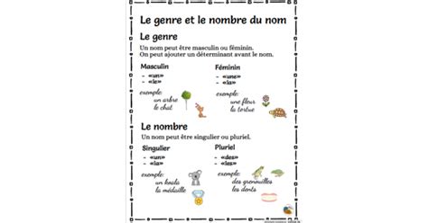 Fiche Sur Le Genre Et Le Nombre Des Noms